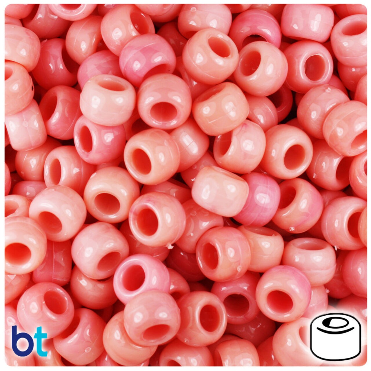 BeadTin Rose Quartz Marbled 9mm Barrel Plastic Pony Beads (500pcs)